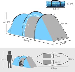 Outsunny Namiot campingowy 2-3 osoby Do rzucania Przedpokój Część sypialna Wodoodporny 426x206x154 cm Jasnoniebieski | Aosom PL