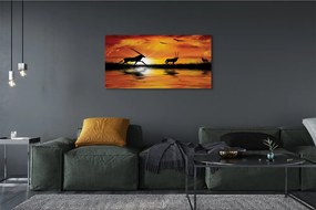 Zdjęcie na płótnie Ptaki nad Jeziorem o Zachodzie