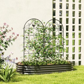 Metalowe Kratki na Róże 2 szt. Outsunny Zestaw, Odporny na Rdzę, dla Roślin Pnących z Motywem Ptaków 50x120 cm, Czarny