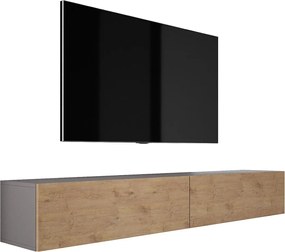 Zawieszana szafka RTV, (2 x 100) x 34 x 32 cm, Antracyt / Dąb Lancelot