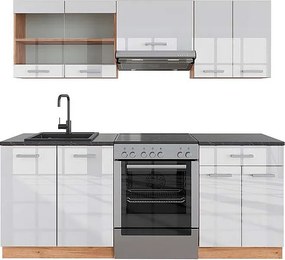 Aneks kuchenny biały wysoki połysk/złoty dąb power 200x60x81.6 r-line