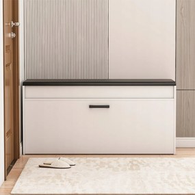 Biała szafka na buty z wyściełaną ławką i schowkiem – 100 x 49 x 35 cm