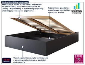 Czarne łóżko z pojemnikiem na pościel 160x200 L7-F69