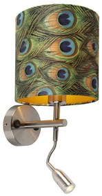 Nowoczesna lampa ścienna stalowa z lampką do czytania i abażurem z weluru 20/20/20 Peacock - Złota Nowoczesny Oswietlenie wewnetrzne