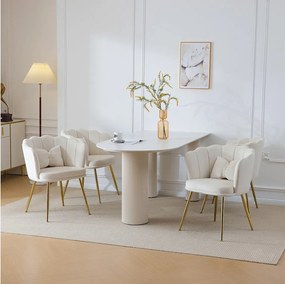 Conjunto de 4 cadeiras de veludo para sala de jantar - 62 x 54,5 x 77 cm - com encosto - Pernas de metal - Bege