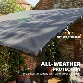 Outsunny Pergola przylegająca z metalową ramą i wodoodpornym dachem, montowana na ścianie, odporna na warunki pogodowe, 2,86 x 3,84 x 2,52 m, szara | Aosom PL