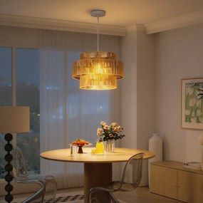 HOMCOM Lampa wisząca, abażur trójwarstwowy, metal, sznur lniany, Jasnobrązowy