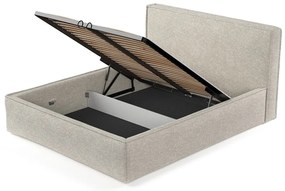 Beżowe tapicerowane łóżko dwuosobowe ze schowkiem i stelażem 160x200 cm Lounge L – Maison de Rêve