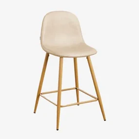 Wysoki Stołek Glamm Z Imitacji Skóry Beige Crema & ↑65 Cm & Drewno Naturalne - Sklum