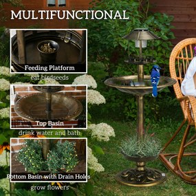 Outsunny Fontanna dla Ptaków z Lampą Solarną Brązowa 110cm | Aosom PL