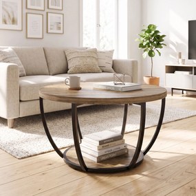 HOMCOM Stolik kawowy z 2 poziomami, stolik do salonu 80 x 80 x 43,8 cm, Brązowy/Czarny | Aosom PL