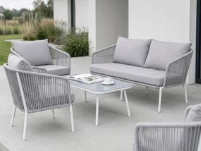 Zestaw mebli ogrodowych szary aluminium sofa fotele stolik sznurowanie