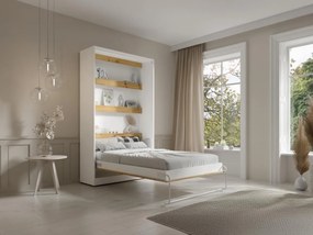 Łóżko chowane w szafie 120 × 200 cm – Otwieranie pionowe manualne – Oświetlenie LED – Białe i naturalne – RAPILI