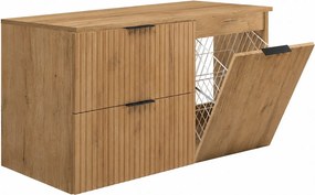 Zestaw mebli łazienkowych z koszem i blatem, czarne uchwyty, dąb craft, 100 x 46 x 58,6 cm