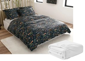 PrzytulneMieszkanie.pl PrzytulneMieszkanie.pl PrzytulneMieszkanie.pl Zestaw pościeli z mikropluszu THE FOX AND THE HARE ciemnozielony + prześcieradło z mikropluszu SOFT 90x200 cm białe, pojedyncze łóżko