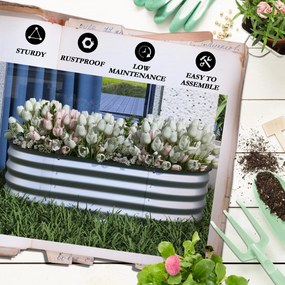 Outsunny Hochbeet Donica Warzywna, modularne łóżko wysokie, zabezpieczone krawędzie, design bez dna,  105 x 62 x 30 cm, Srebrny