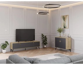 Czarna szafka pod TV w dekorze dębu 180x51 cm Nola – Marckeric