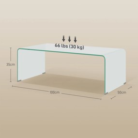 HOMCOM Stabilny stolik kawowy ze szkła, jednoczęściowy design, prosty i nowoczesny, 100 x 50 x 35 cm, Przezroczysty | Aosom PL