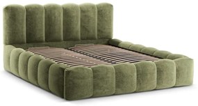Zielone tapicerowane łóżko dwuosobowe ze schowkiem i stelażem 180x200 cm Lupine – Micadoni Home