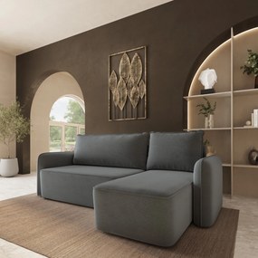 Masseno Narożnik DOLVER z funkcją spania i pojemnikiem na pościel Narozniki L, Rozkładana sofa - Szary, CASTEL 93