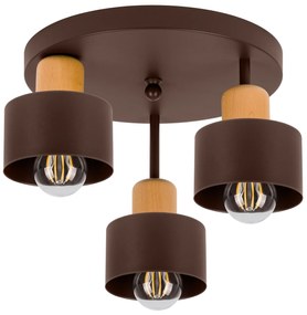 Brązowa lampa sufitowa, trzypunktowy spot DBU3030BR z drewna i metalu