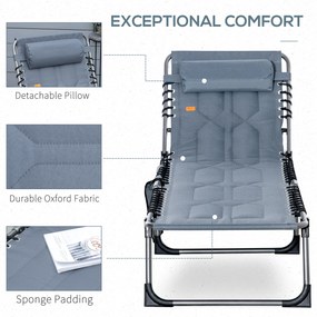 Outsunny Leżanka Ogrodowa Składana z Poduszką, Regulowane Oparcie w 5 Pozycjach, Tkanina Oxford, 188 x 57 x 30 cm, Szara