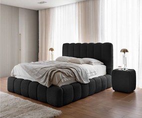 FURNISTAR Łóżko tapicerowane CHLOE z pojemnikiem 160x200|Łóżko dwuosobowe z pojemnikiem i stelażem|Wygląd boxspring|bez materaca|do sypialni-czarny