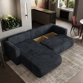 Masseno Narożnik TURIN z funkcją spania i pojemnikiem na pościel Narozniki L, Rozkładana sofa - Czarny, POSO 135