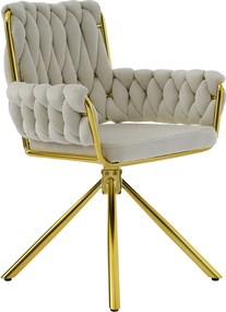 Zestaw 6 krzeseł obrotowych Velvet z podłokietnikami - złote metalowe nogi - Beż
