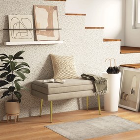 HOMCOM Ławka tapicerowana z pojemnikiem skrzynia do przedpokoju puf beżowa 79,5x37,5x43 cm stalowe nogi siedzisko ze schowkiem | Aosom PL