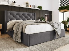 Łóżko tapicerowane 160x200cm z tkaniny bawełnianej - z stelażem na listwach - Szare