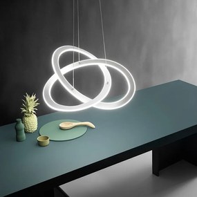 Nowoczesny żyrandol LED Yara 40W, ściemnialny, ciepłe światło 3000K, biały aluminiowy pierścień, 57x120cm, 1900lm, zintegrowana dioda LED IP20