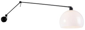 Lampa ścienna czarna z kloszem białym 30 cm regulowana - Blitz