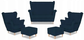 Zestaw uszak Rene Estella sofa fotele pufy Family Meble granatowy sztruks