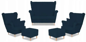 Zestaw uszak Rene Estella sofa fotele pufy Family Meble granatowy sztruks