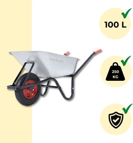 Taczka ogrodowa ocynkowana BARRY, max. pojemność 100l/250kg, srebrna/czarna Gardebruk