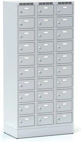 Szafka skrytkowa S6 na cokole, 30 schowków, 1920 x 900 x 500 mm, zamek obrotowy, drzwi szare