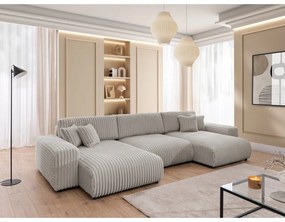 Jasnoszary sztruksowy rozkładany narożnik ze schowkiem (w kształcie litery U) Sarina – Ropez
