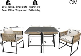Metalowy stół ogrodowy jadalny i 4 krzesła - szklany blat - Beżowy + czarny