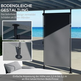 Outsunny Wolnostojąca Markiza, Regulowana Długość, Montaż Bez Wiercenia, Rama z Aluminium, 1,5 x 2,2-3,1 m, Ciemnoszary
