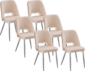 Zestaw 6 krzeseł z weluru i srebrnego metalu – Beżowe – LUNA