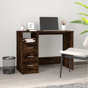 Nowoczesne biurko z dymionego dębu 102x50x76 cm z 3 wysuwanymi szufladami i wbudowanym schowkiem z drewna inżynieryjnego