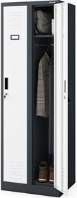 Szafka pracownicza dwukomorowa antracytowo-biała: KACPER II, 600 x 1800 x 500 mm