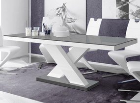 Stół rozkładany w wysokim połysku Xenon z szarym blatem na białej nodze