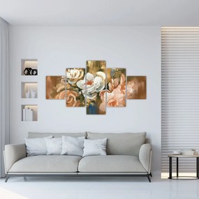 Obraz- Malowany bukiet kwiatów (125x70 cm)