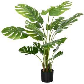 HOMCOM Sztuczna Roślina Monstera Deliciosa z Realistycznym Wyglądem, Doniczka i Cementowa Ziemia, 17,5 cm x 17,5 cm x 120 cm, Zielona
