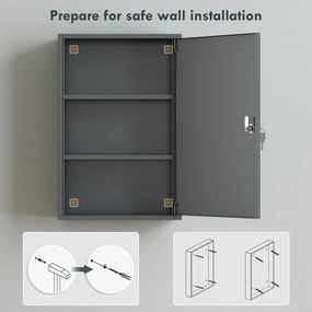 kleankin Wisząca szafka na leki, szafka łazienkowa z 3 półkami, 2 kluczami, 40 x 18 x 60 cm, szary | Aosom PL