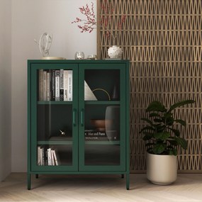 Witryna przeszklona niska butelkowa zieleń: Modern GINA, 800 x 1015 x 400 mm