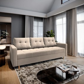Masseno Sofa MILO z funkcją spania i pojemnikiem na pościel, Rozkładana sofa - Beżowy, PAROS 02