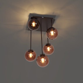 Designerska lampa sufitowa brązowa z brązowym szkłem 5-punktowa - Athens
